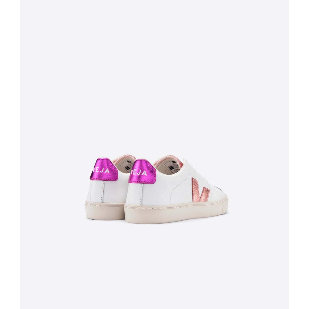 Veja ESPLAR LEATHER Kids' Sneakers White/Pink/Purple | NZ 809PJJ